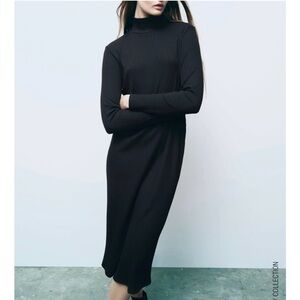 Elegant Black Ribbed Knit Dress